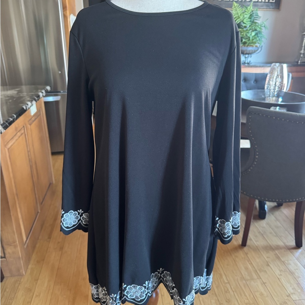 Black Long Sleeve Top with White Embroidery